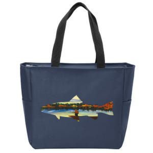 Trout Silhouette Fly Fishing Sunset Lake Zip Tote Bag