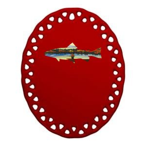 Trout Silhouette Fly Fishing Sunset Lake Ceramic Oval Ornament