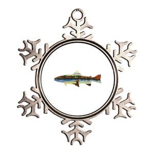 Trout Silhouette Fly Fishing Sunset Lake Metallic Star Ornament