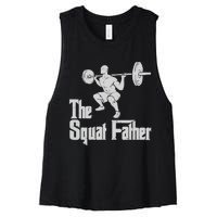 The Squat Father Funny Dad Workout Weights Gym Fathers Day Women's Racerback Cropped Tank