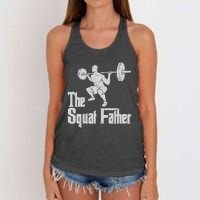 The Squat Father Funny Dad Workout Weights Gym Fathers Day Women's Knotted Racerback Tank