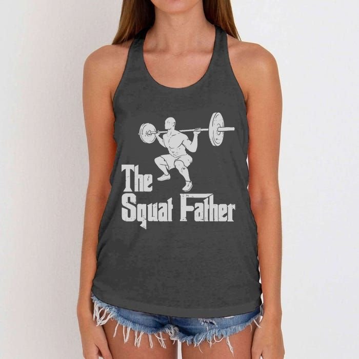 The Squat Father Funny Dad Workout Weights Gym Fathers Day Women's Knotted Racerback Tank