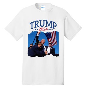 Trump Short Fist Pumped 2024 Pray For Trump NeverS Give Up Tall T-Shirt