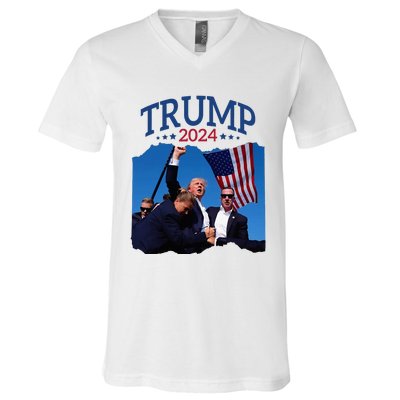 Trump Short Fist Pumped 2024 Pray For Trump NeverS Give Up V-Neck T-Shirt