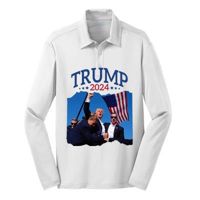 Trump Short Fist Pumped 2024 Pray For Trump NeverS Give Up Silk Touch Performance Long Sleeve Polo