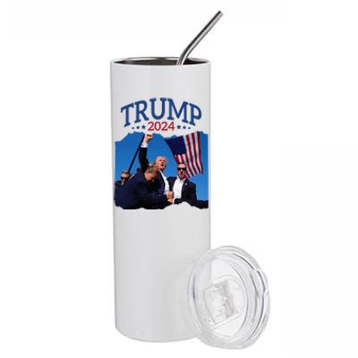 Trump Short Fist Pumped 2024 Pray For Trump NeverS Give Up Stainless Steel Tumbler