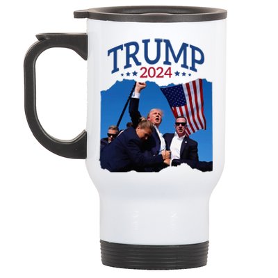 Trump Short Fist Pumped 2024 Pray For Trump NeverS Give Up Stainless Steel Travel Mug