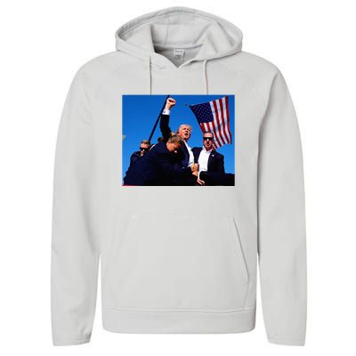 Trump Shot Fist Pump Usa Maga Performance Fleece Hoodie