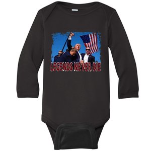 Trump Shot Fist Pumped 2024 Pray For Trump Legends Never Die Baby Long Sleeve Bodysuit