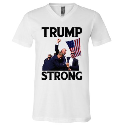 Trump Strong Fist Hand Us Vote Trump 2024 Survives Rally V-Neck T-Shirt