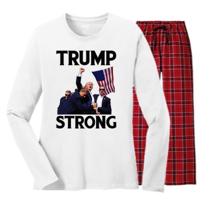 Trump Strong Fist Hand Us Vote Trump 2024 Survives Rally Women's Long Sleeve Flannel Pajama Set 