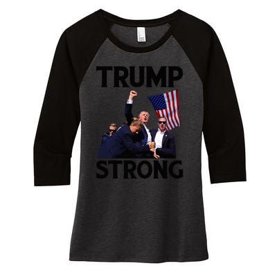 Trump Strong Fist Hand Us Vote Trump 2024 Survives Rally Women's Tri-Blend 3/4-Sleeve Raglan Shirt