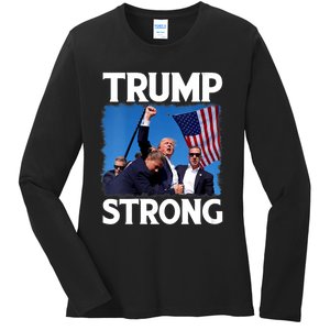 Trump Strong Fist Hand Us Vote Trump 2024 Survives Rally Ladies Long Sleeve Shirt