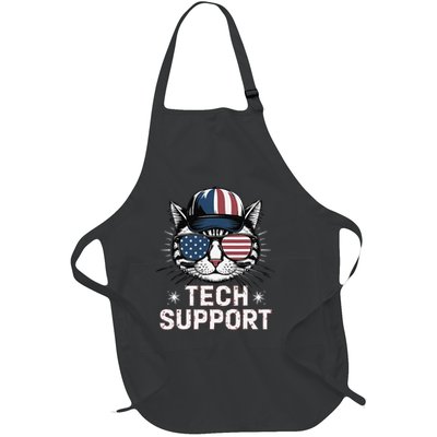 Tech Support Funny American Flag Cat Funny Cat Squad Full-Length Apron With Pockets