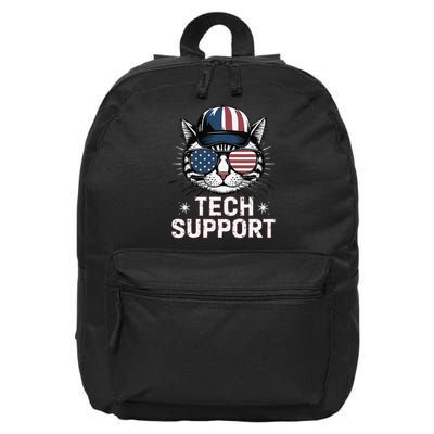 Tech Support Funny American Flag Cat Funny Cat Squad 16 in Basic Backpack
