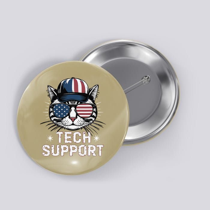 Tech Support Funny American Flag Cat Funny Cat Squad Button