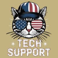 Tech Support Funny American Flag Cat Funny Cat Squad Button