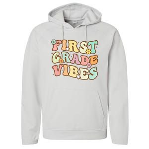 To School First Grade Vibes Retro Teacher Women Performance Fleece Hoodie