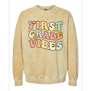 To School First Grade Vibes Retro Teacher Women Colorblast Crewneck Sweatshirt