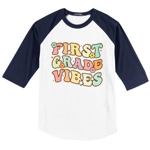 To School First Grade Vibes Retro Teacher Women Baseball Sleeve Shirt