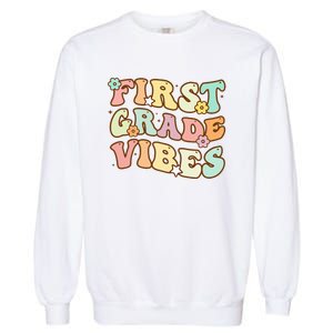 To School First Grade Vibes Retro Teacher Women Garment-Dyed Sweatshirt