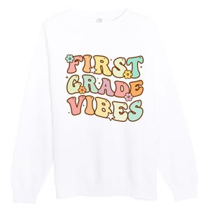 To School First Grade Vibes Retro Teacher Women Premium Crewneck Sweatshirt