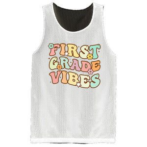 To School First Grade Vibes Retro Teacher Women Mesh Reversible Basketball Jersey Tank