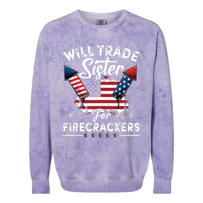 Trade Sister For Firecrackers Funny 4th Of July Colorblast Crewneck Sweatshirt