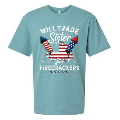 Trade Sister For Firecrackers Funny 4th Of July Sueded Cloud Jersey T-Shirt