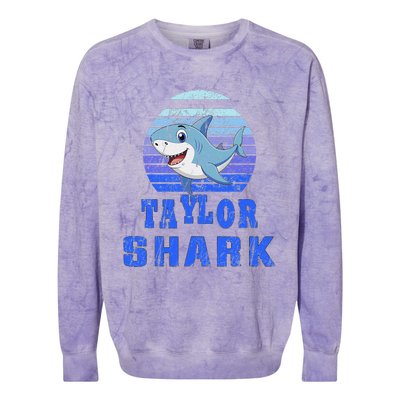 Taylor Shark Family Reunion Squad First Last Name Colorblast Crewneck Sweatshirt