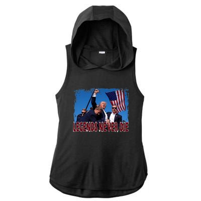 Trump Shot Fist Pumped 2024 Pray For Trump Legends Never Die Ladies PosiCharge Tri-Blend Wicking Draft Hoodie Tank