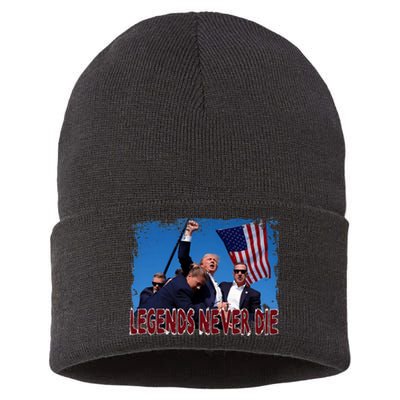 Trump Shot Fist Pumped 2024 Pray For Trump Legends Never Die Sustainable Knit Beanie