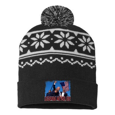 Trump Shot Fist Pumped 2024 Pray For Trump Legends Never Die USA-Made Snowflake Beanie