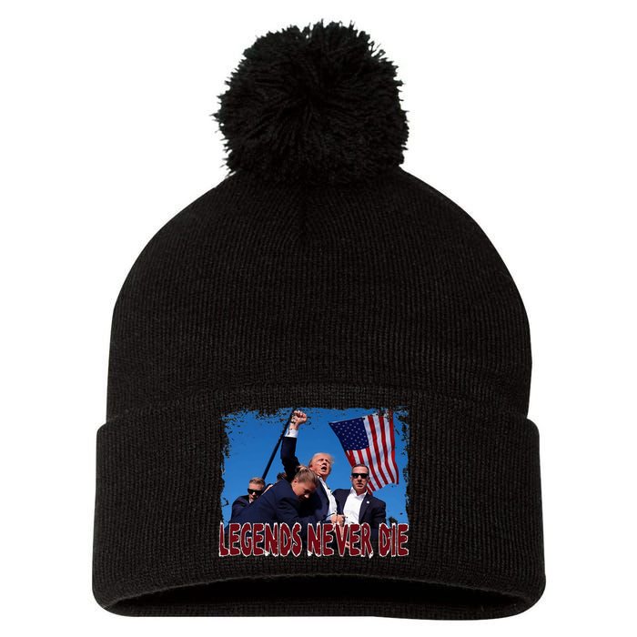 Trump Shot Fist Pumped 2024 Pray For Trump Legends Never Die Pom Pom 12in Knit Beanie