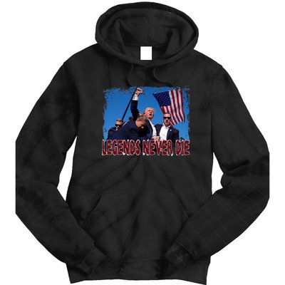 Trump Shot Fist Pumped 2024 Pray For Trump Legends Never Die Tie Dye Hoodie