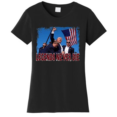 Trump Shot Fist Pumped 2024 Pray For Trump Legends Never Die Women's T-Shirt