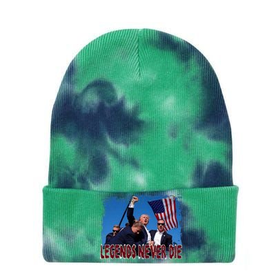 Trump Shot Fist Pumped 2024 Pray For Trump Legends Never Die Tie Dye 12in Knit Beanie