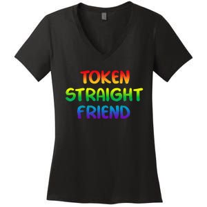 Token Straight Friend Rainbow Colors LGBT Women's V-Neck T-Shirt