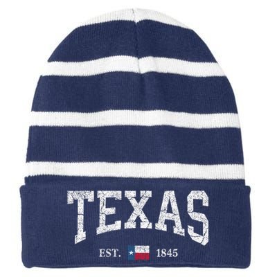 Texas State Flag Distressed Striped Beanie with Solid Band