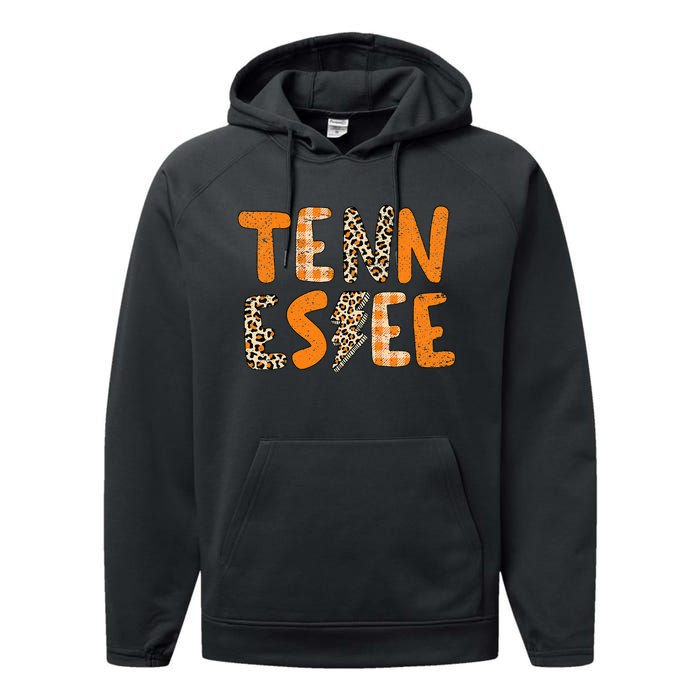 Tennessee State Flag Orange Plaid Leopard TN Performance Fleece Hoodie