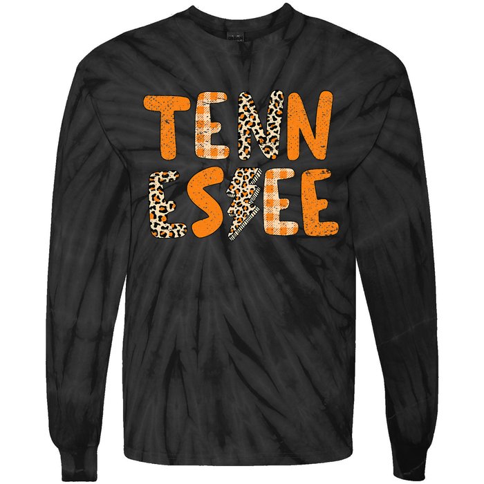 Tennessee State Flag Orange Plaid Leopard TN Tie-Dye Long Sleeve Shirt