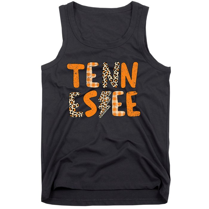 Tennessee State Flag Orange Plaid Leopard TN Tank Top