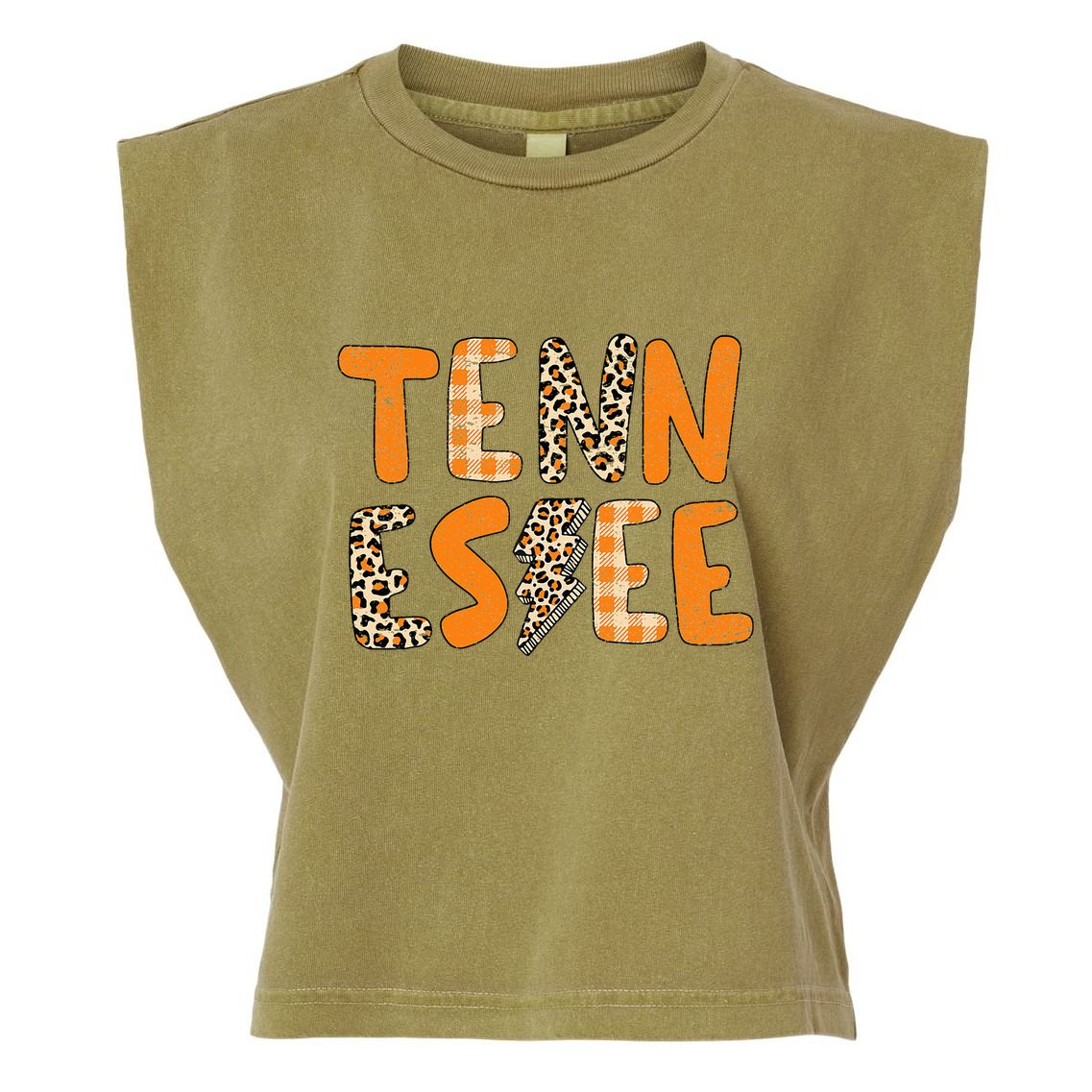 Tennessee State Flag Orange Plaid Leopard TN Garment-Dyed Women's Muscle Tee