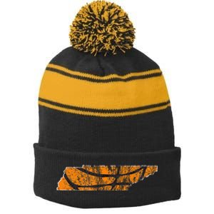 Tennessee Sports Fan Basketball In Knoxville State Outline Stripe Pom Pom Beanie