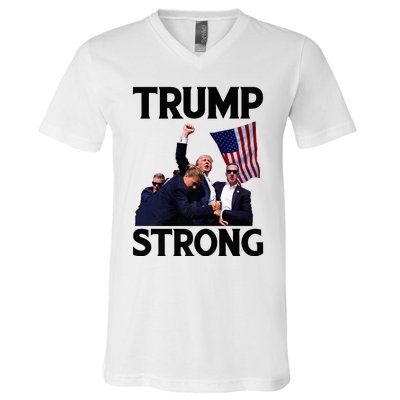 Trump Strong Fist Hand Us Vote Trump 2024 Survives Rally V-Neck T-Shirt