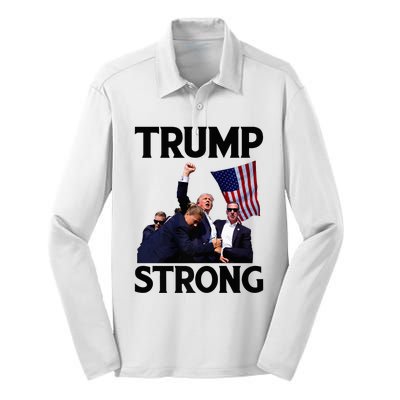 Trump Strong Fist Hand Us Vote Trump 2024 Survives Rally Silk Touch Performance Long Sleeve Polo