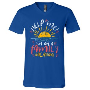 Tropical Sunset Funny Help Me Im On A Family Vacation Great Gift V-Neck T-Shirt