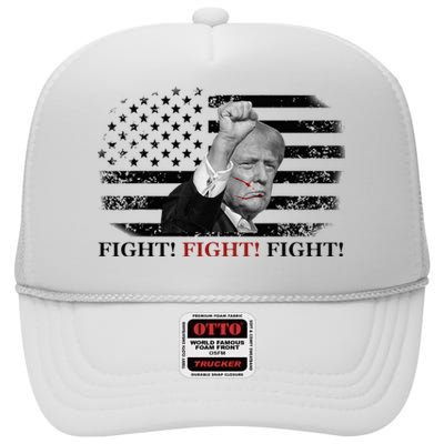 Trump Shooting Fist In Air Fight Blood On Face High Crown Mesh Back Trucker Hat