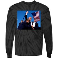 Trump Shot Fist Pump Tie-Dye Long Sleeve Shirt