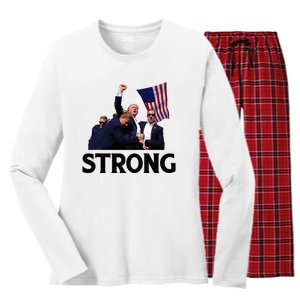 Trump Strong Fist Hand Us Vote Trump 2024 Survives Rally Women's Long Sleeve Flannel Pajama Set 